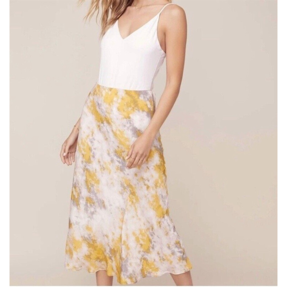 NWT ASTR the Label Lemon Yellow Pink tie dye Pull On Skirt Small.